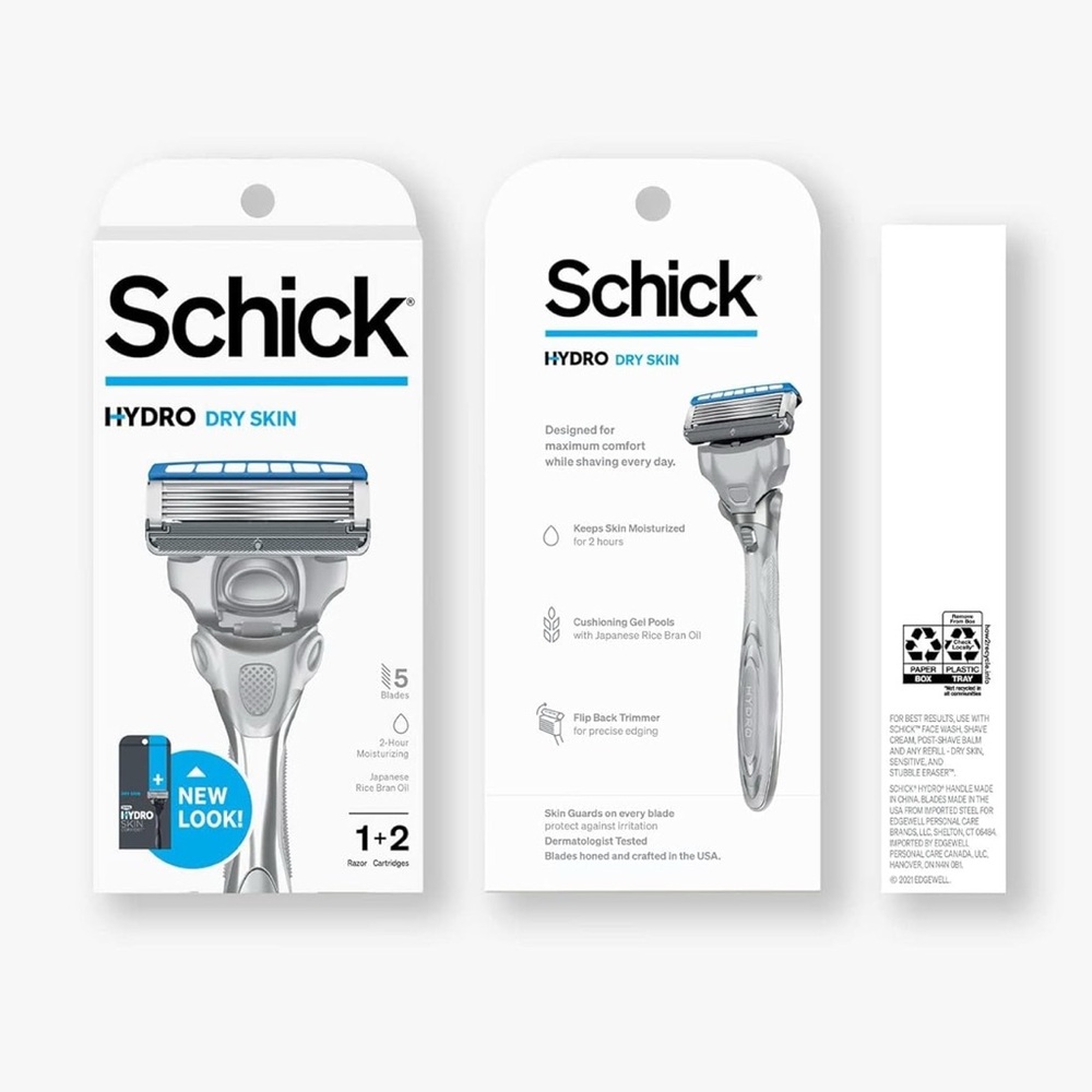 Schick Hydro Dry Skin Comfort Razor with Blue and Silver Accents